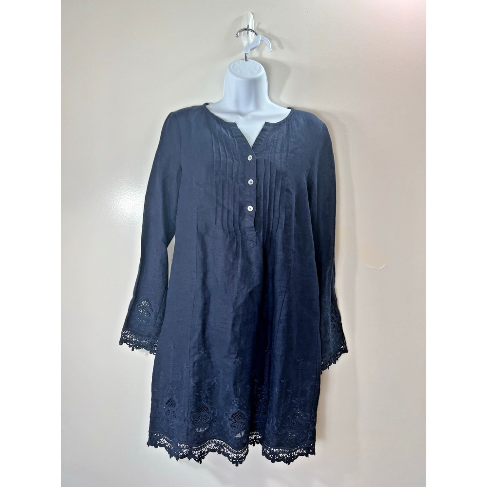 Malvin I Love Linen Womens Eyelet Crochet Dress S Preppy Coastal Classic Resort